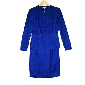 Adrianna Papell Women’s Royal Blue Pencil Skirt Suit Size 6 Lined 100% Silk